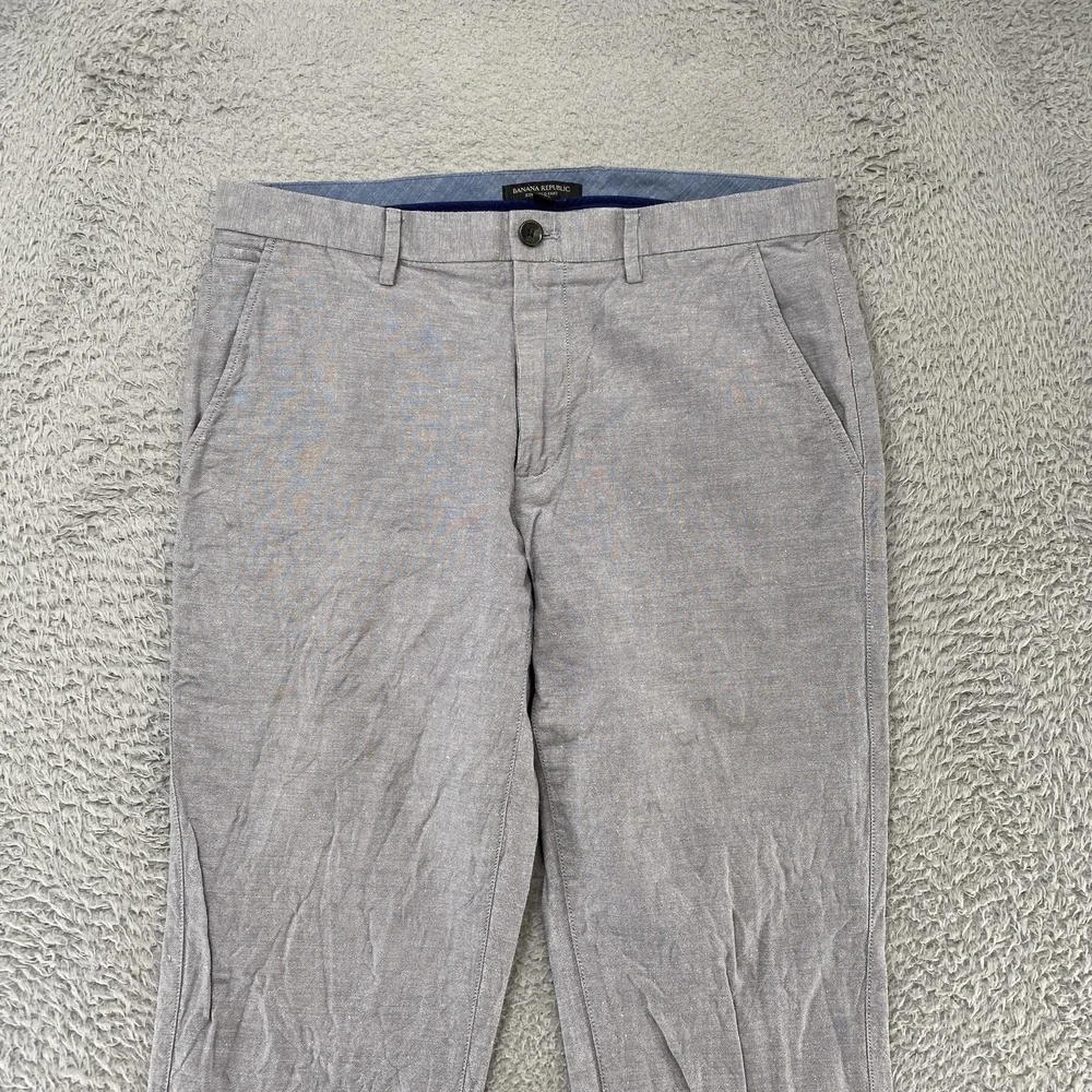 Banana Republic Kentfield Pants Mens 33x30 Linen Cotton Gray Taper Chino Summer‎